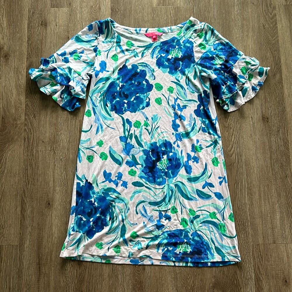 Lilly Pulitzer Lula Dress‎ Pink Tropics Sweet Pea Medium Flounce Sleeves